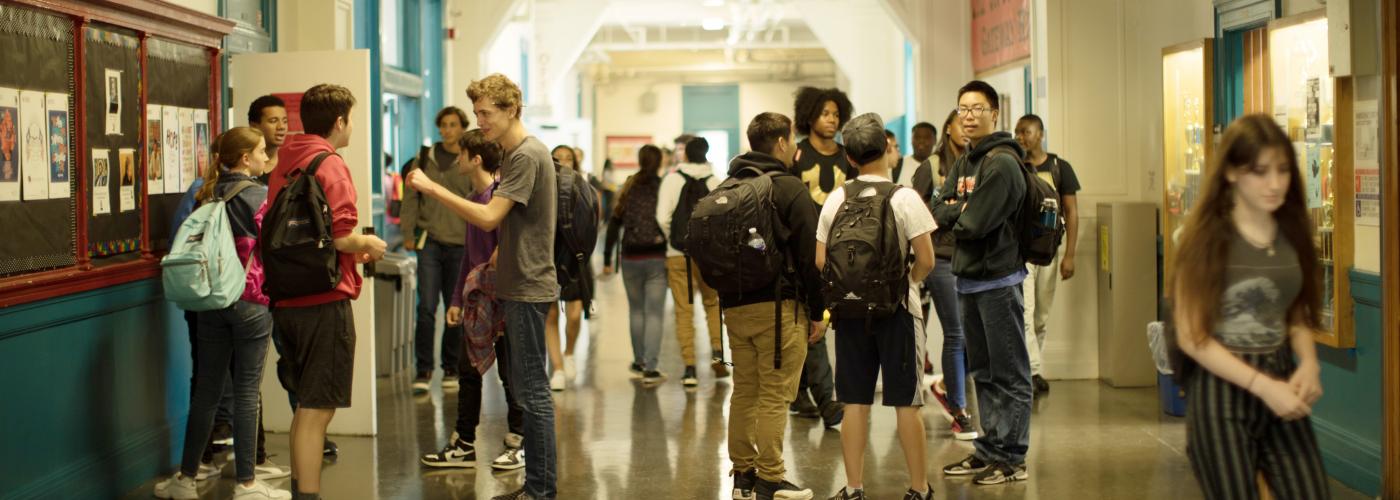 Students chatting in GHS hallway