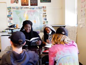 Students reading in a group