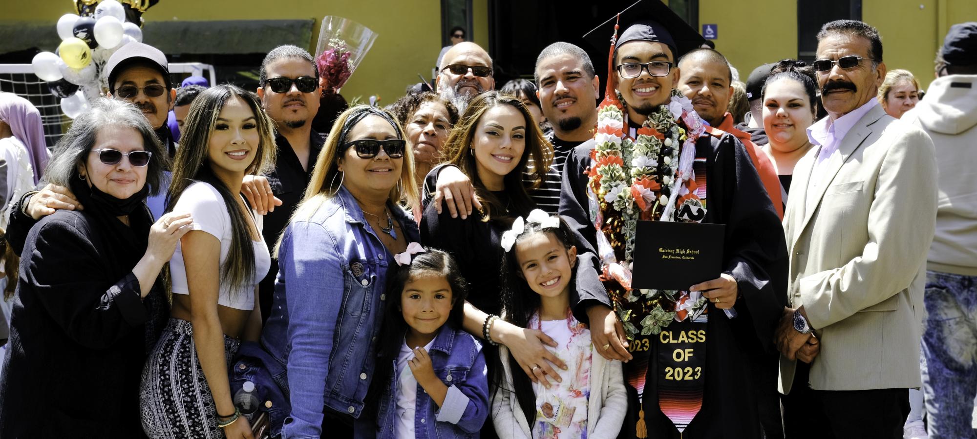 A family celebrates graduation
