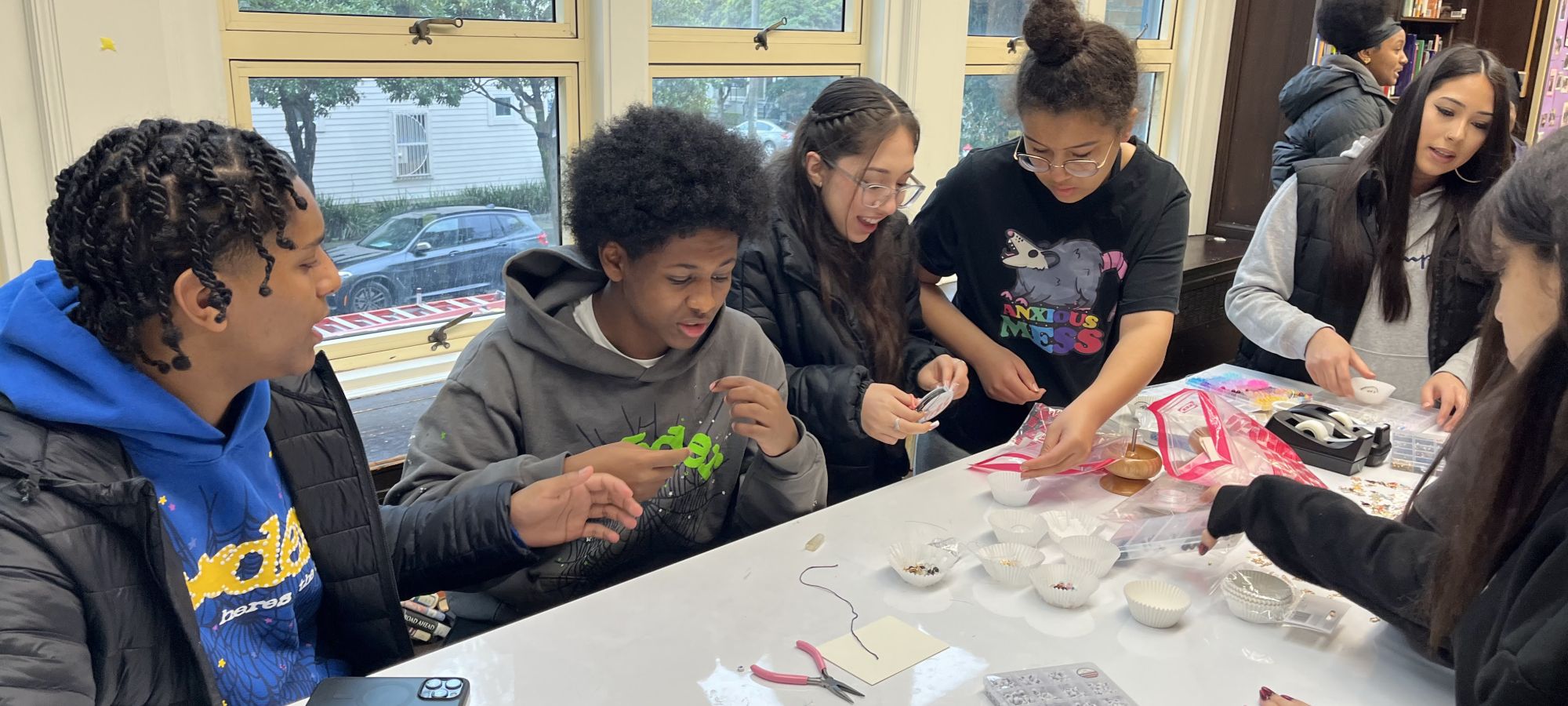 A group of students doing crafts