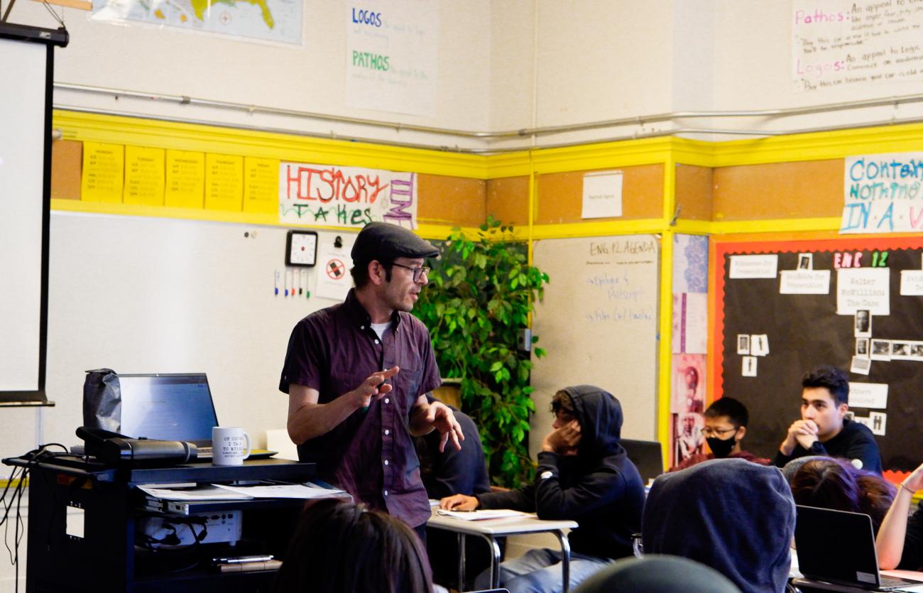 a teacher leads class